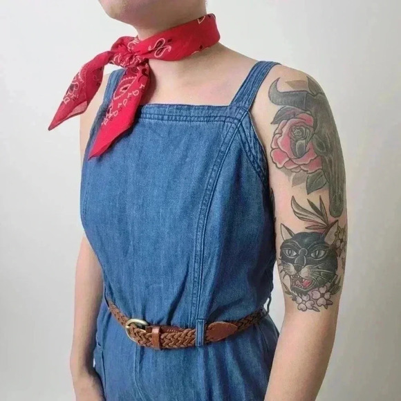 Wide Leg Denim Cropped Romper Jumpsuit - M - Picture 8 of 10